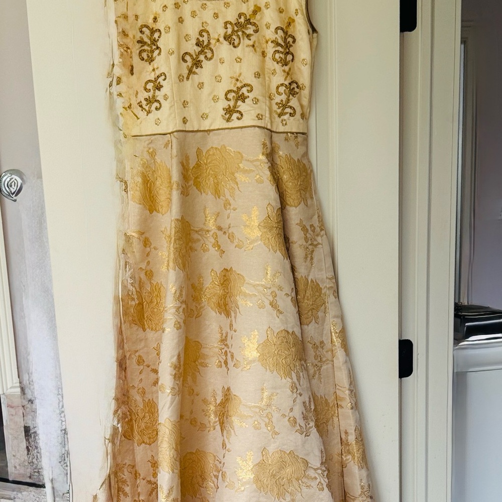 Ivory and Gold Embellished Sleeveless Maxi Dress